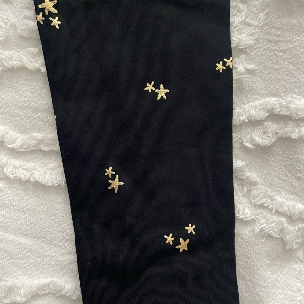 New Girls Black Leggings with Gold Stars, Size Medium